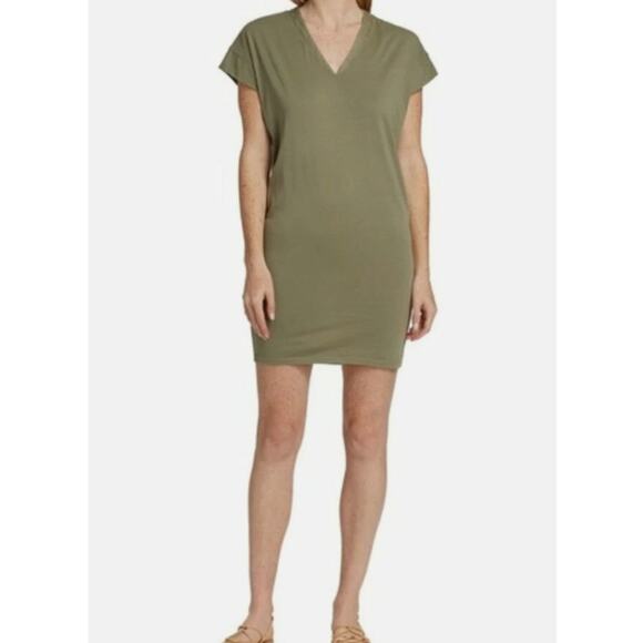 Women's Frame Medium Sage Green Le V Mini T-Shirt Dress Tee - Picture 1 of 8